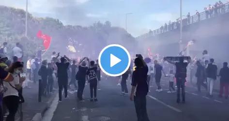 En vidéos : L'accueil du bus par les Indians avant TFC - Caen